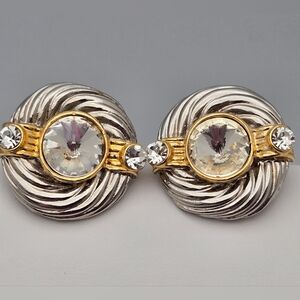 ✨2/$10✨Vintage Silver & Gold Tone Crystal Clip Earrings Bridal Glam